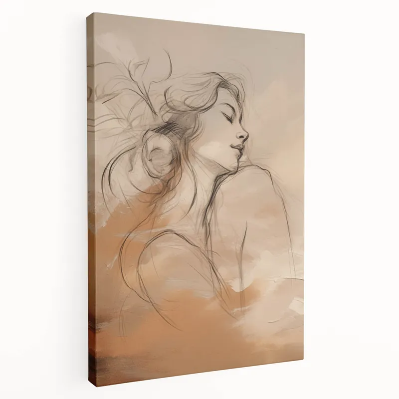 Tranquil Muse - Minimalist Abstract Art with Warm Tones Free Returns