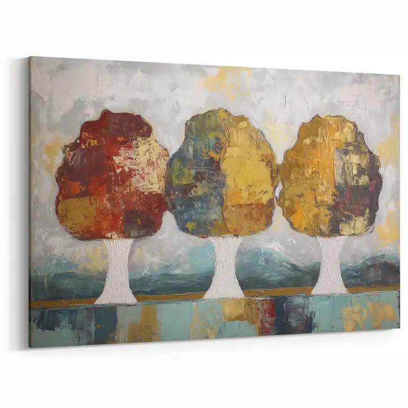 Price Drop Three Vibrant Trees - Abstract Floral Art on Textured Canvas