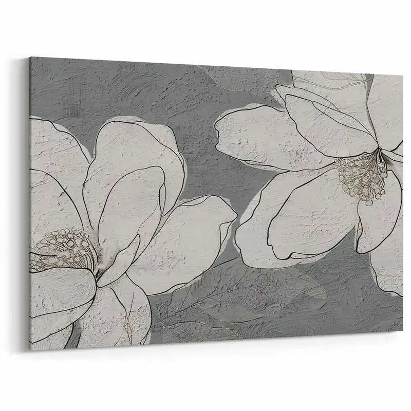 Sale Textured Floral Line Art - Modern Abstract Flower Canvas Print