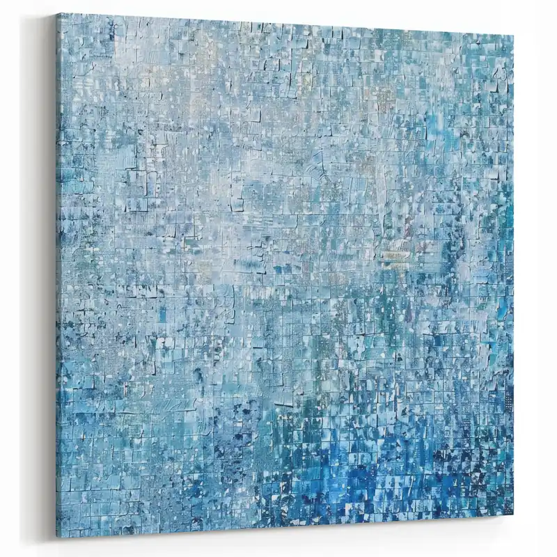 Textured Abstract Splatter Art - Blue Mosaic Canvas Wall Decor Free Shipping