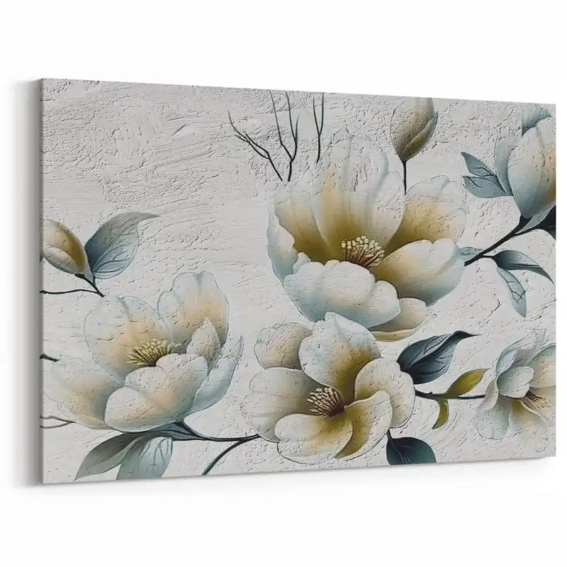 Soft White Floral Art - Elegant Abstract Flower Canvas Wall Print Holiday Sale