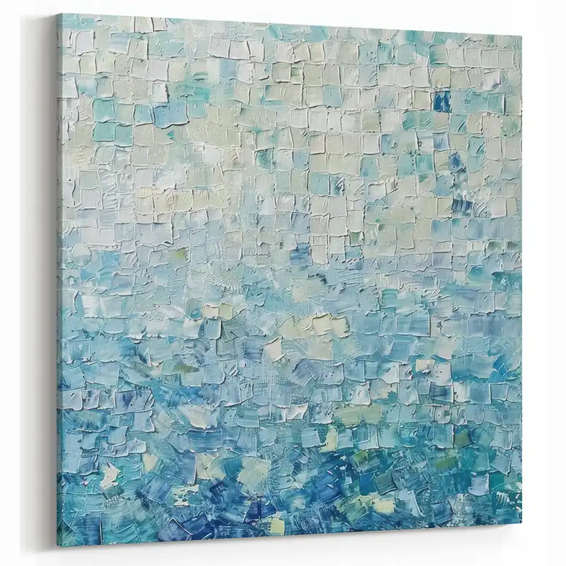 Soft Abstract Mosaic Art - Pastel Blue and Green Textured Wall Decor Popular