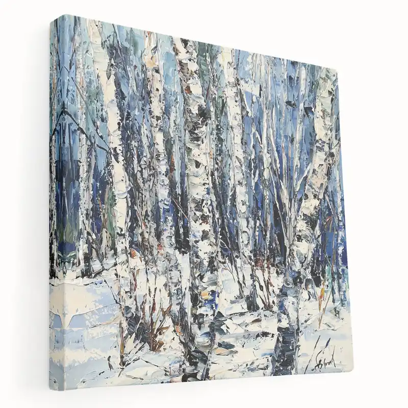 Free Shipping Snowy Birch Forest Abstract Art - Modern Winter Wall Decor