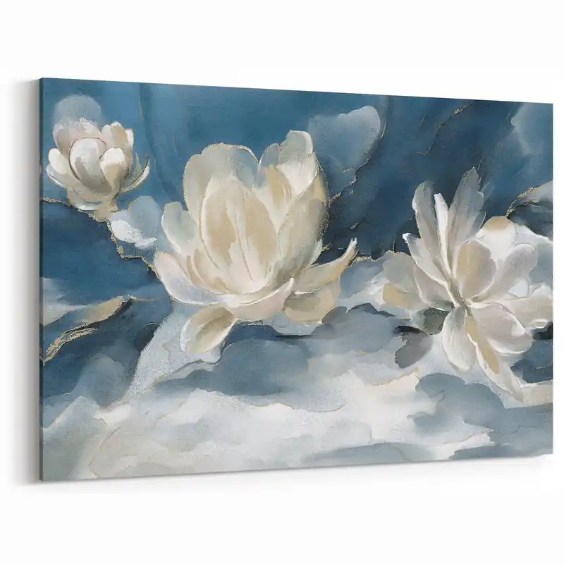 Instant Buy Serene Blue and White Floral Canvas - Abstract Botanical Wall Art