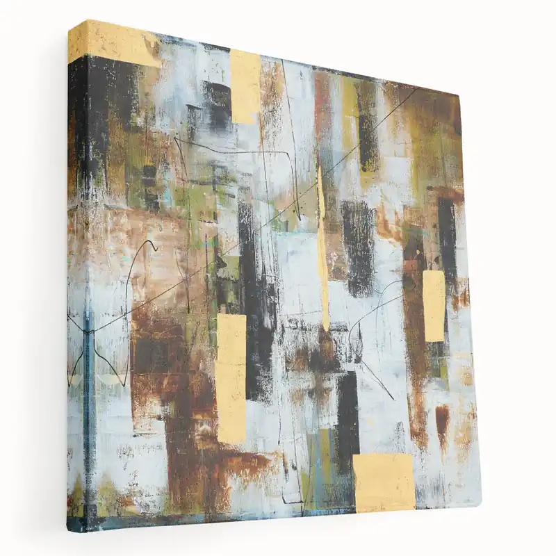 Handmade Rustic Moody Modern Wall Art - Abstract Brown, Gold & White Print