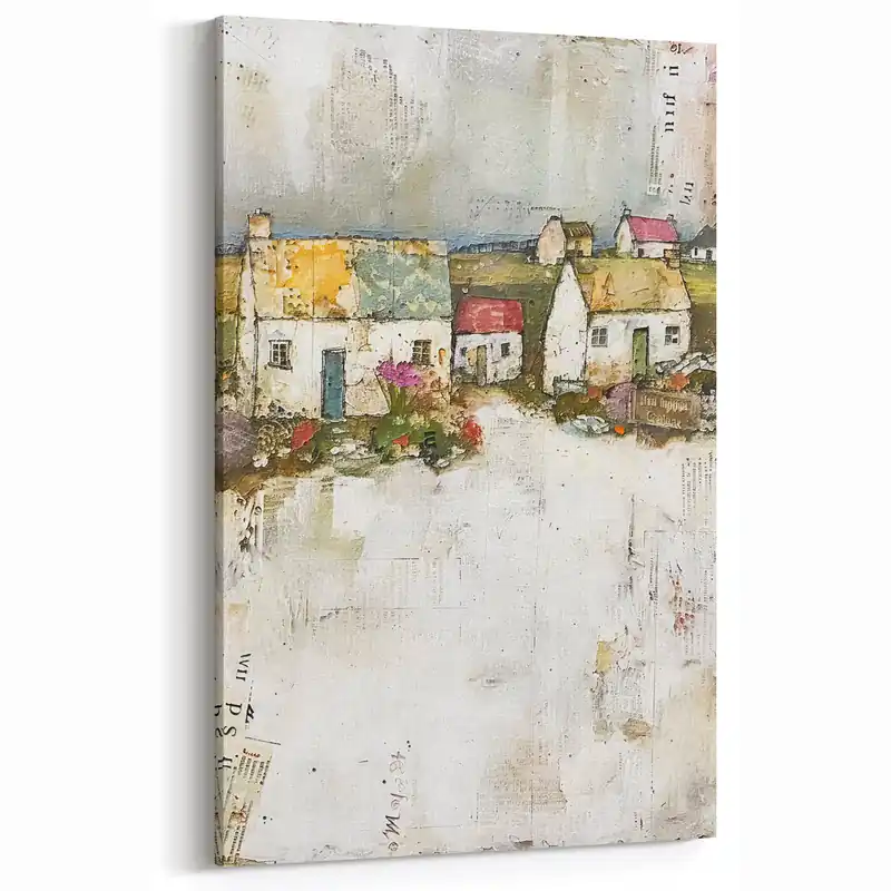 Order Now Rustic Countryside Village Art – Charming Abstract Landscape Canvas Print