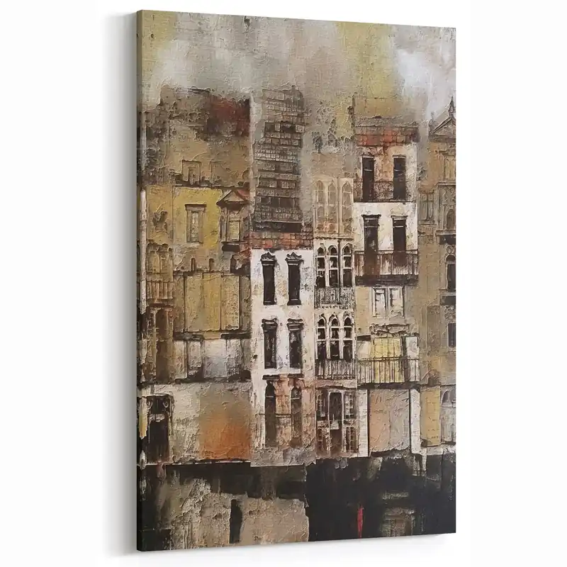 Rustic Cityscape Abstract Architecture Art – Vintage Wall Decor Best Price