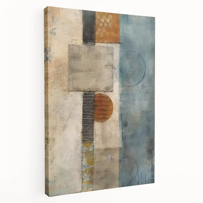 Rustic Abstract Geometric Strokes - Blue, Beige, and Orange Wall Art Price Cut