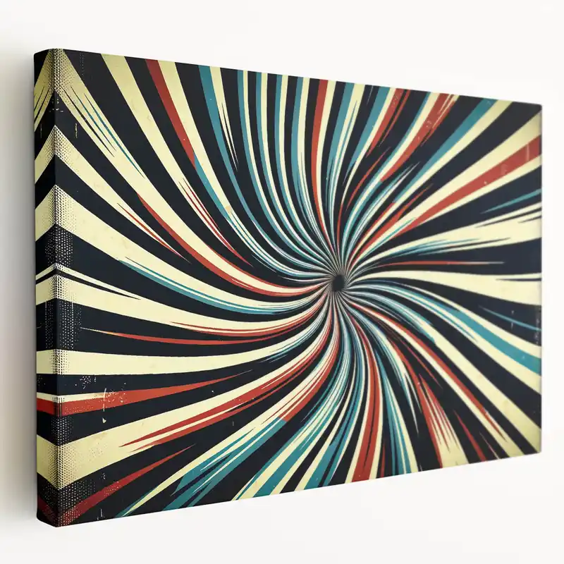 Retro Spiral Abstract Art - Navy Blue Red Teal Dynamic Wall Décor Big Sale