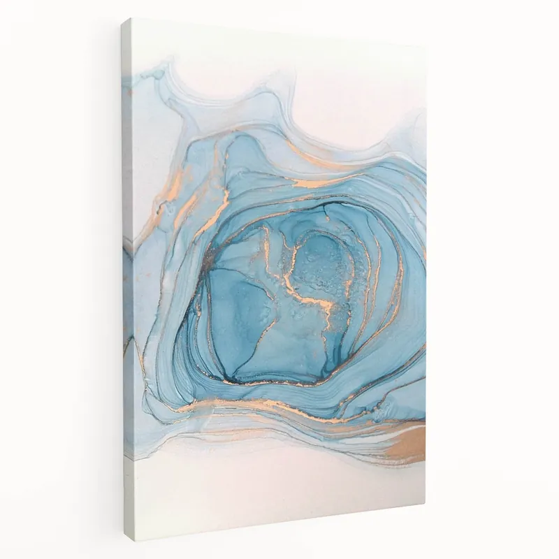 No Minimum Order Premium Abstract Art Pieces – Sky Blue & Gold Luxury Canvas