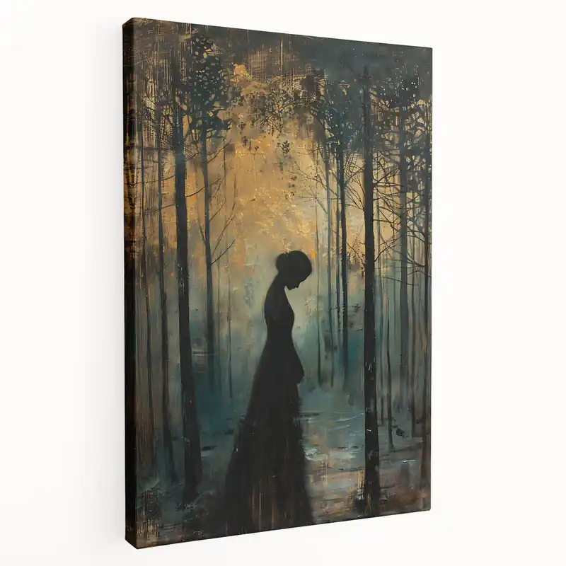 Mystical Forest Silhouette Art - Abstract Woman in Dark Woodland Scene Get Yours