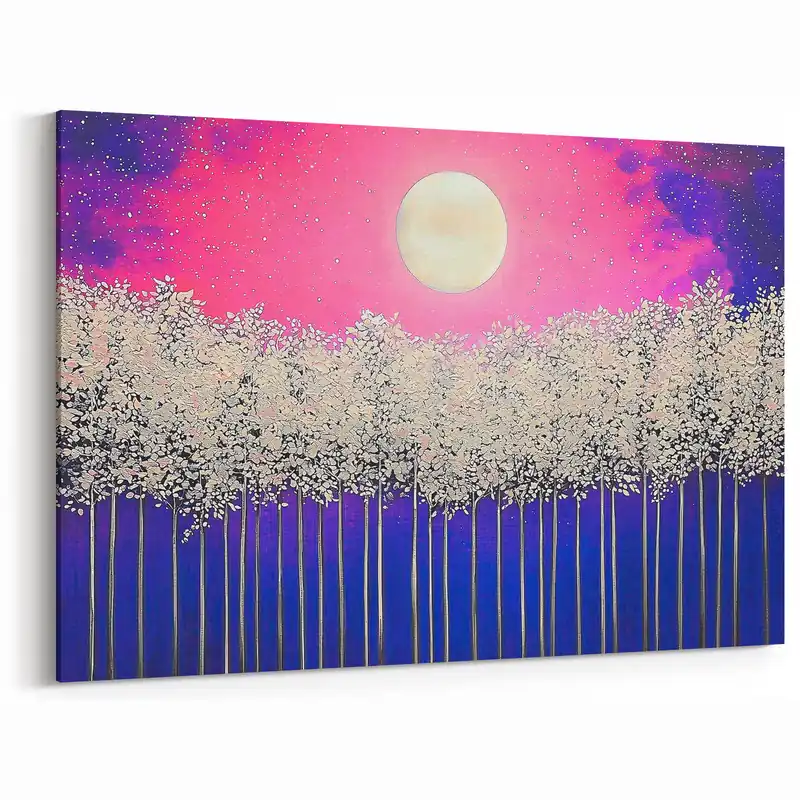 Moonlit Forest - Vibrant Abstract Nature Landscape Art Fresh Stock