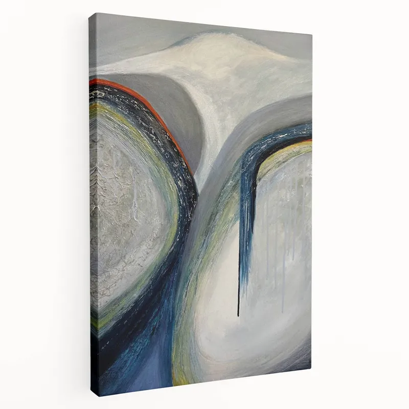 Certified Moody Modern Wall Art – Abstract Gray & Blue Fluid Painting