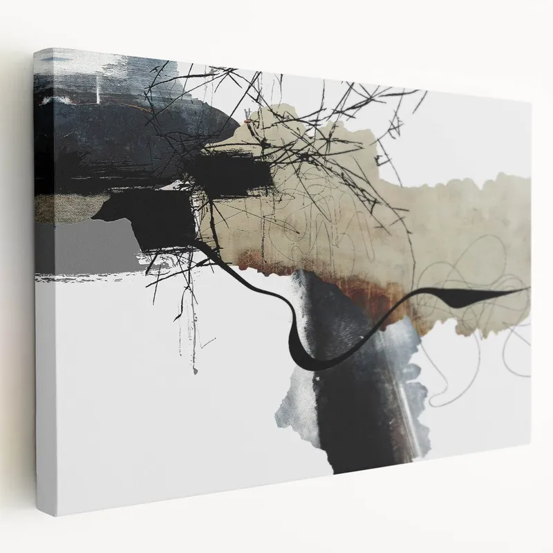 Moody Modern Wall Art – Abstract Canvas in Black, Beige & Gray Brand New