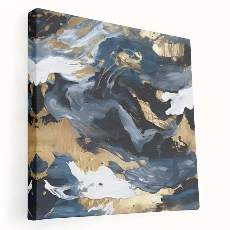 Save Now Modern Strokes Artwork - Navy, Gold, and White Abstract Line Art