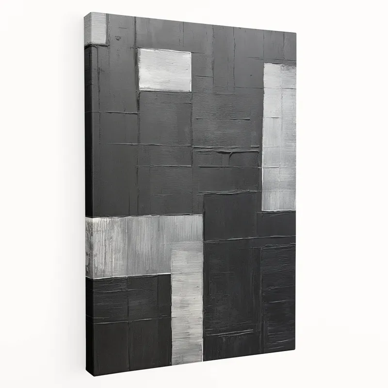 Best Seller Modern Minimalist Wall Art – Geometric Black and Silver Abstract Design