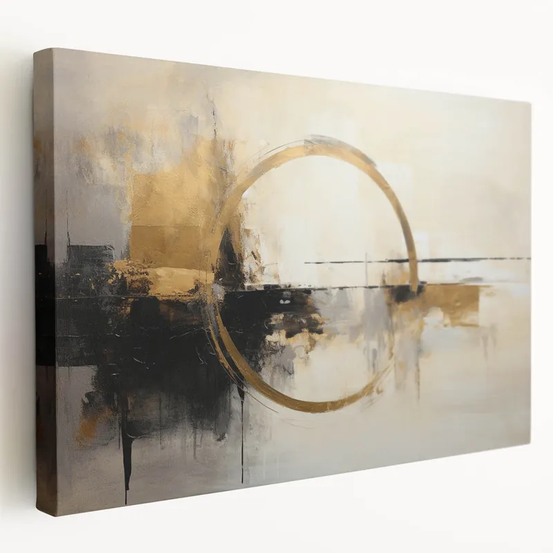 No Minimum Order Modern Minimalist Abstract Art - Gold Circle with Black and Beige
