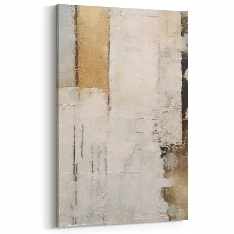 Modern Minimalist Abstract Art - Beige and White Line Canvas Print Limited Edition