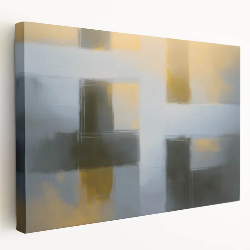 Modern Geometric Wall Art - Muted Gray and Gold Abstract Patterns Hassle-Free Returns