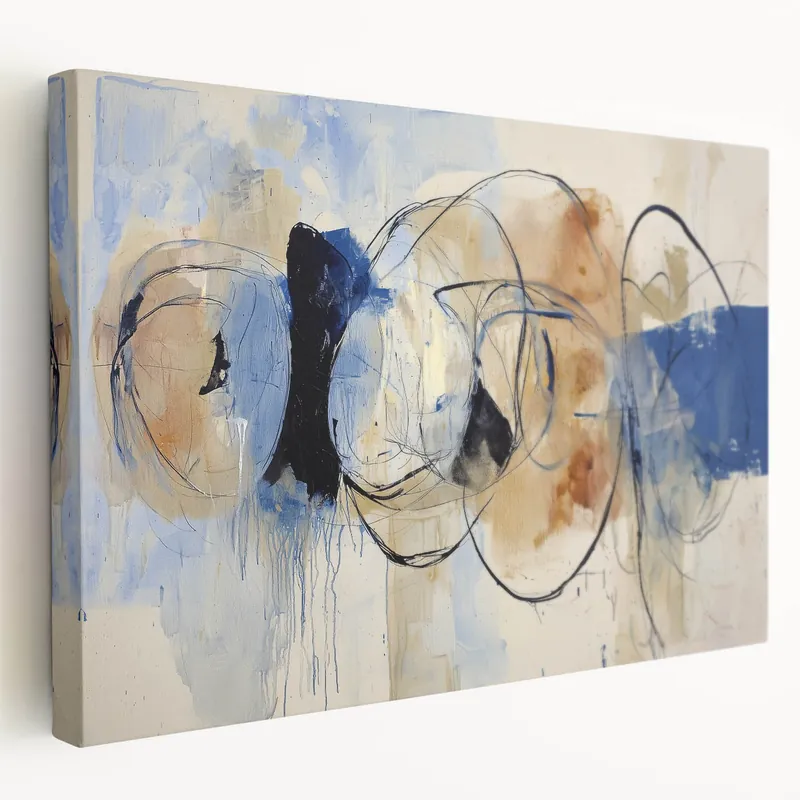Modern Blue and Beige Abstract Art - Fluid Wall Canvas Design Best Price