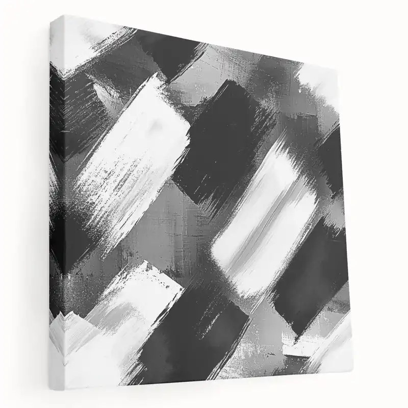 Modern Black and White Abstract Paintings - Monochrome Canvas Art Original