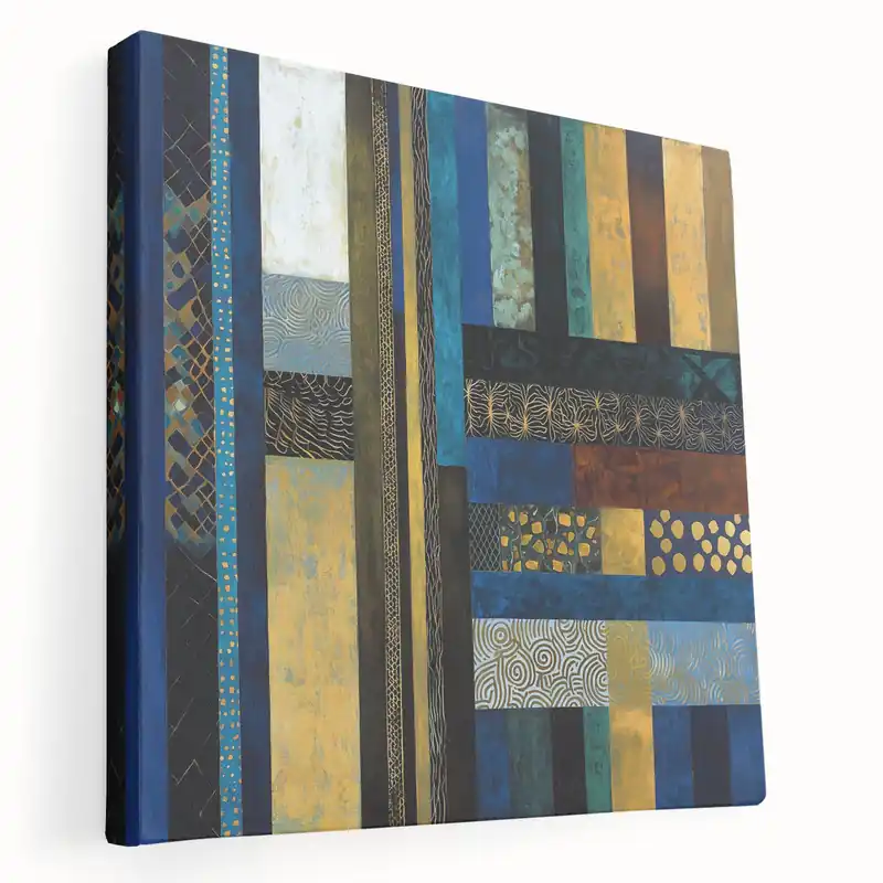 Modern Abstract Wall Art – Royal Blue, Gold & Patterned Canvas Worldwide Shipping