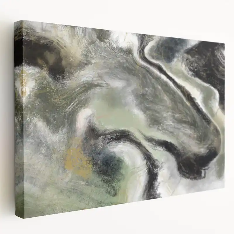 Modern Abstract Wall Art – Fluid Green & Gold Marbled Print Special Discount