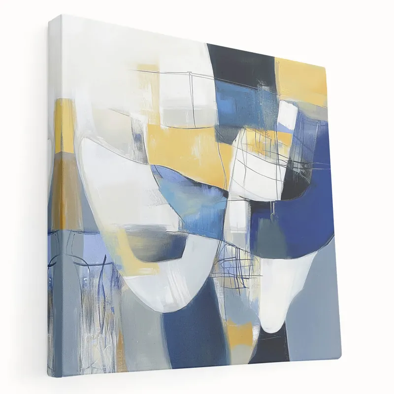 Modern Abstract Wall Art – Blue, Yellow & White Geometric Shapes Crafted