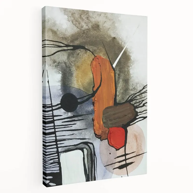 Modern Abstract Paintings – Expressive Ink & Earthy Tones Canvas No Minimum Order