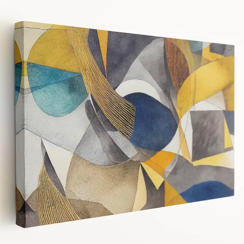 Sale Modern Abstract Painting – Luxurious Gold & Navy Blue Geometric Art