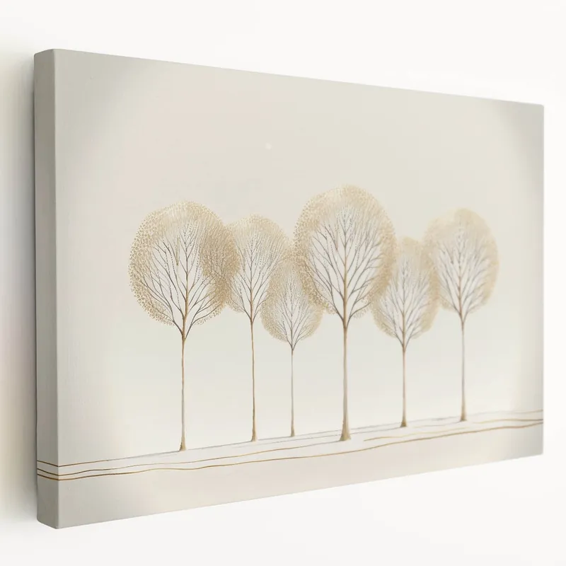 Bargain Modern Abstract Landscape Art with Golden Trees - Elegant Wall Decor