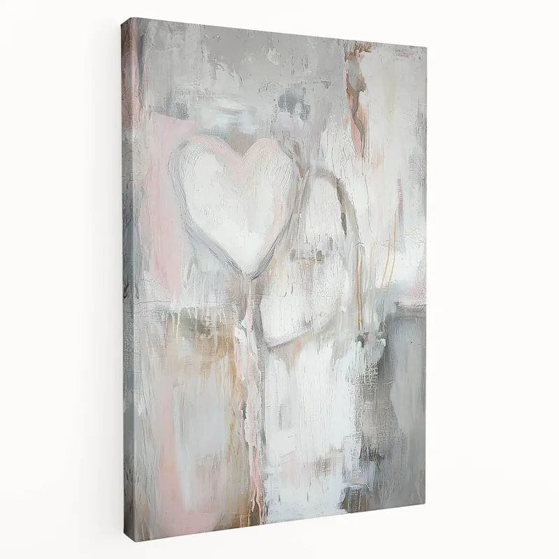 New Release Modern Abstract Art – Soft Heart Design in Blush, Gray & White Tones