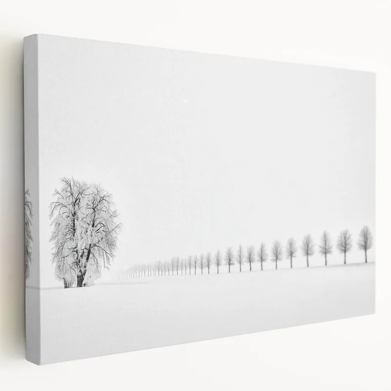 Minimalist Winter Landscape Art - Snowy Tree Line Canvas Wall Print Get Yours