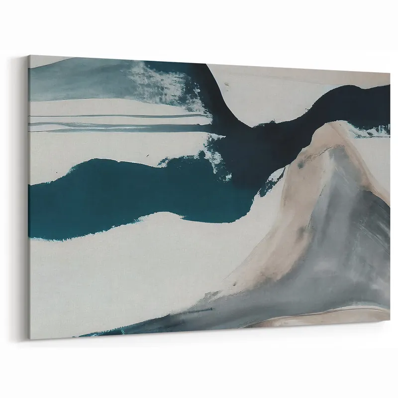 Deal Minimalist Strokes and Lines Art | Teal and Gray Abstract Canvas
