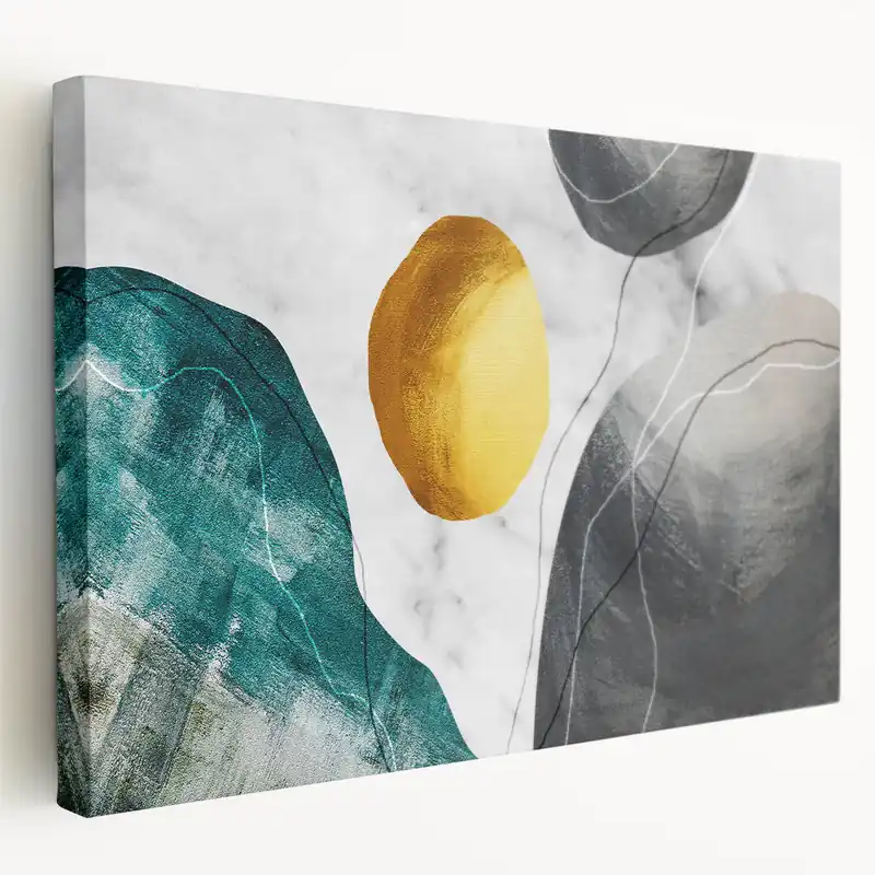 Minimalist Geometric Abstract Art - Teal, Gold, and Gray Canvas Print Free Returns