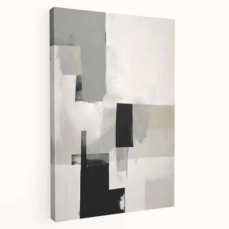 Premium Minimalist Geometric Abstract Art - Black White and Gray Canvas Print