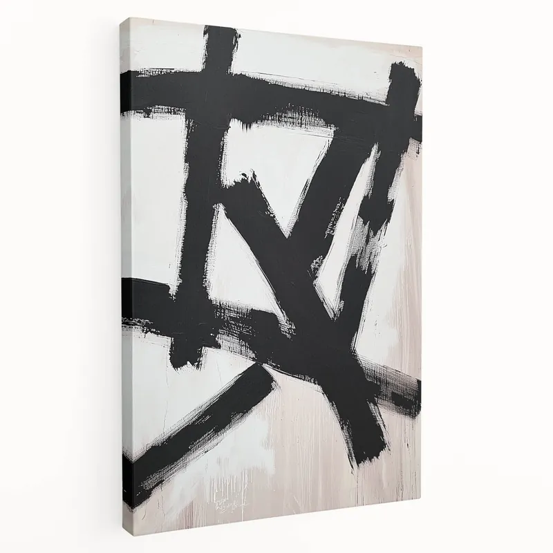 Top Rated Minimalist Black and White Art - Bold Brushstroke Abstract Design