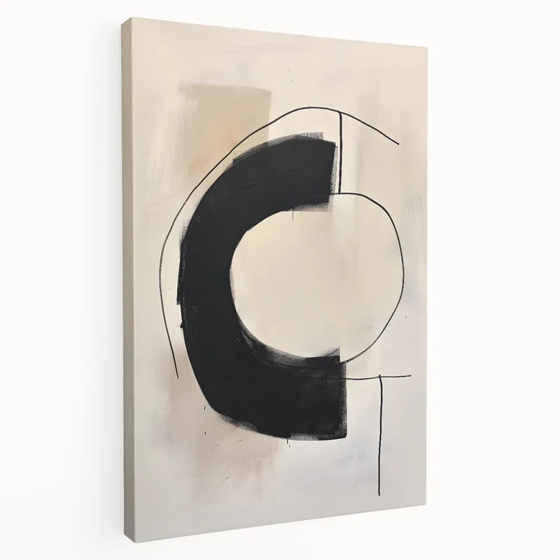Secure Checkout Minimalist Arch Abstract Art – Modern Black and Beige Canvas Decor