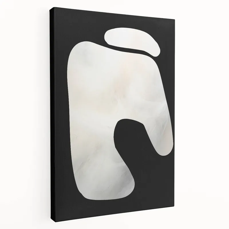 Minimalist Abstract Wall Art – White Organic Shape on Black Background Limited Offer