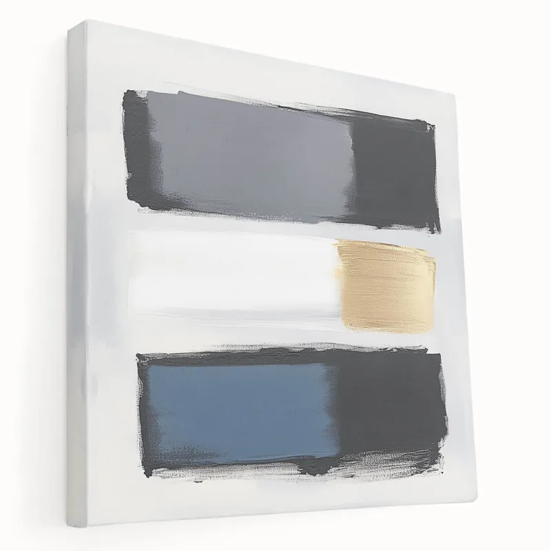Save Now Minimalist Abstract Wall Art – Gray, Navy & Gold Brushstroke Canvas