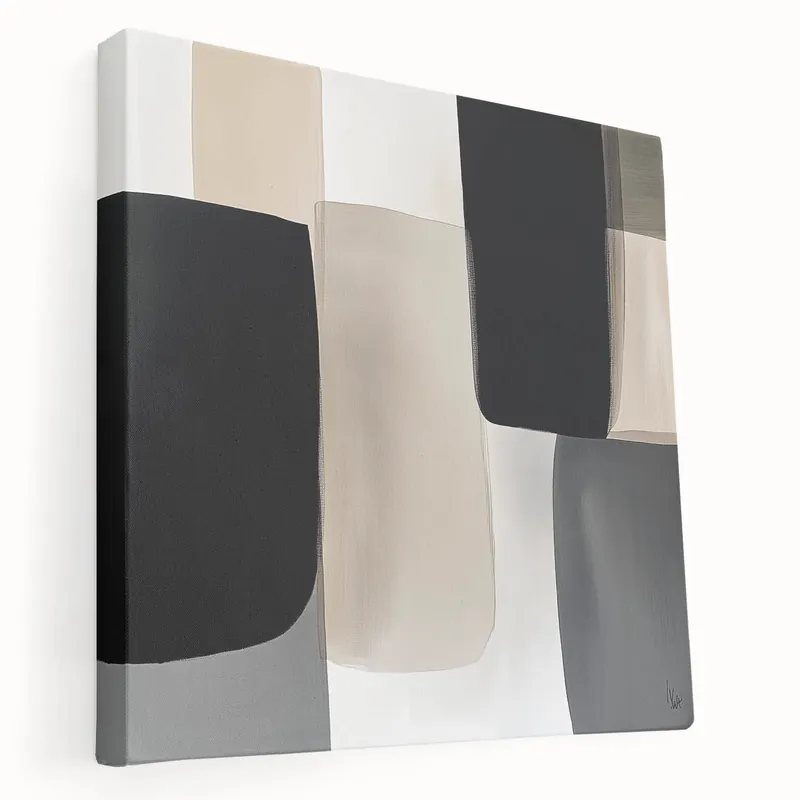 Minimalist Abstract Wall Art – Black, Beige & Gray Modern Canvas Editor’s Pick
