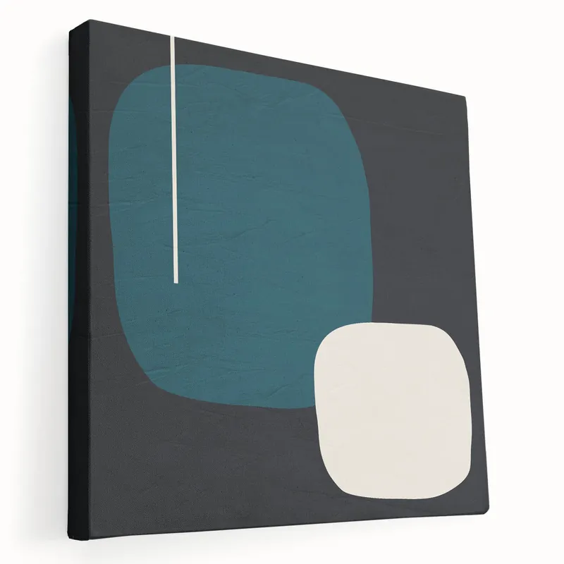 Genuine Minimalist Abstract Wall Art - Teal and Black Geometric Print