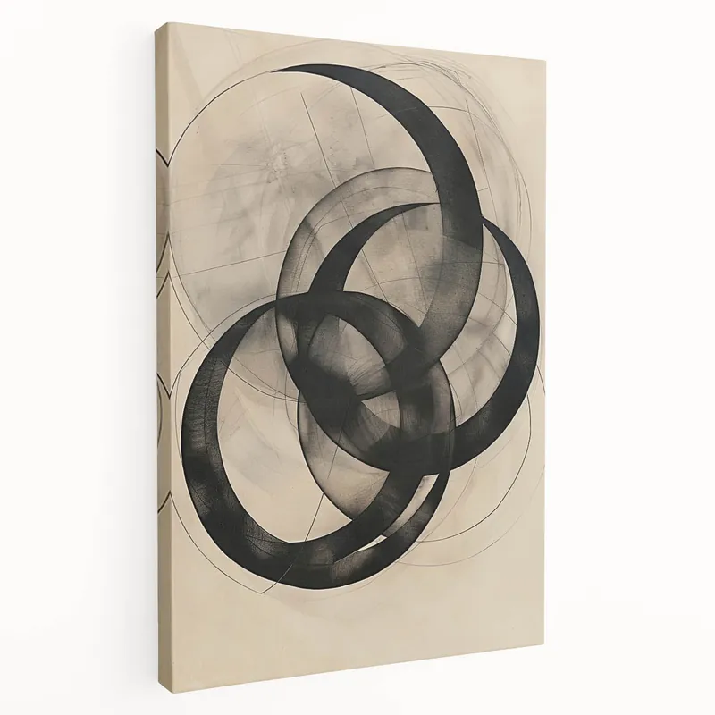 Minimalist Abstract Art Print - Black Circular Geometric Design Handmade