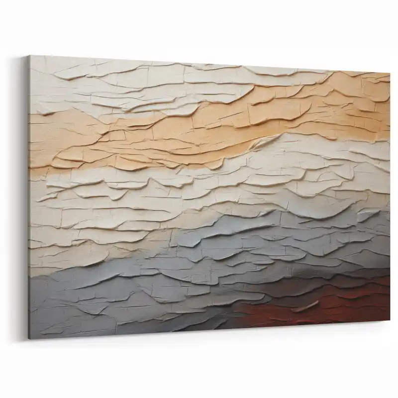 Layered Textured Abstract Art - Beige and Gray Contemporary Canvas Latest