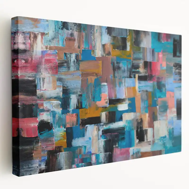 Order Now Large Abstract Wall Art – Moody Modern Canvas in Teal, Red & Brown