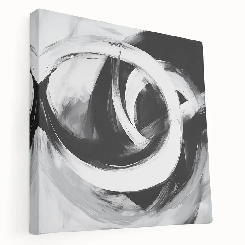 Large Abstract Wall Art – Bold Black and White Circular Motion Canvas Premium