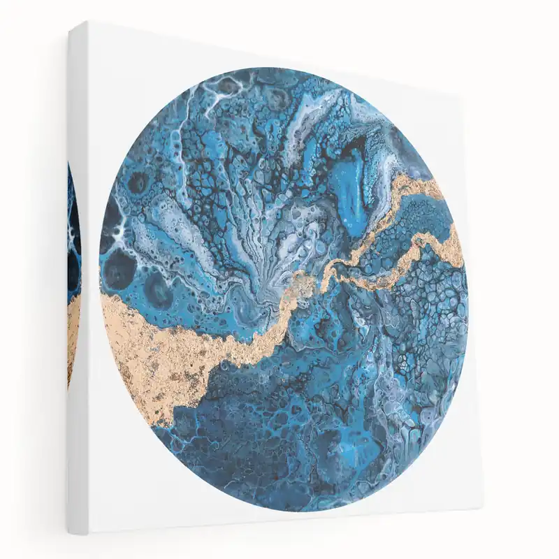 High-End Abstract Wall Decor – Round Blue & Gold Art Piece Wholesale