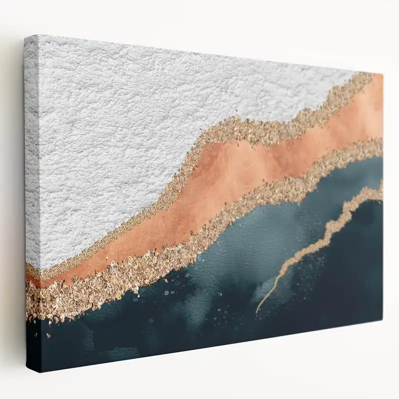 Golden Wave Strokes & Lines - Modern Abstract Canvas Wall Art No Minimum Order
