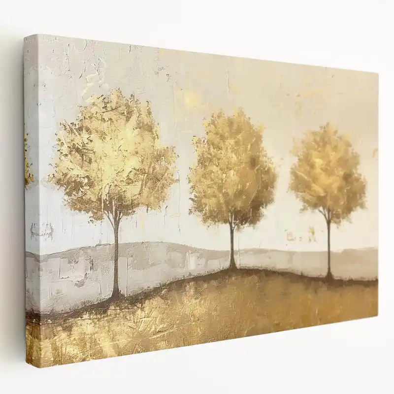 Fresh Stock Golden Trees Landscape - Elegant Abstract Nature Canvas Wall Art