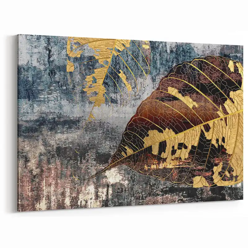 Golden Leaf Vein Art - Textured Botanical Abstract Canvas Print Trending
